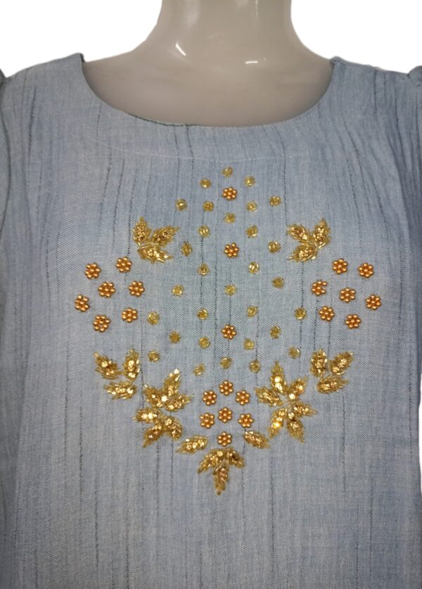 Bifa Brand Women's Top with Aari Design with Puff Sleeves