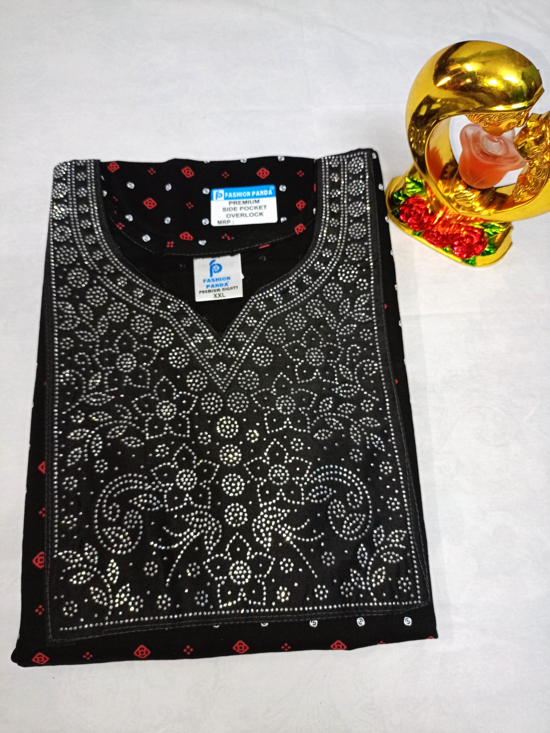 Cotton Stone Work Nighty for Women